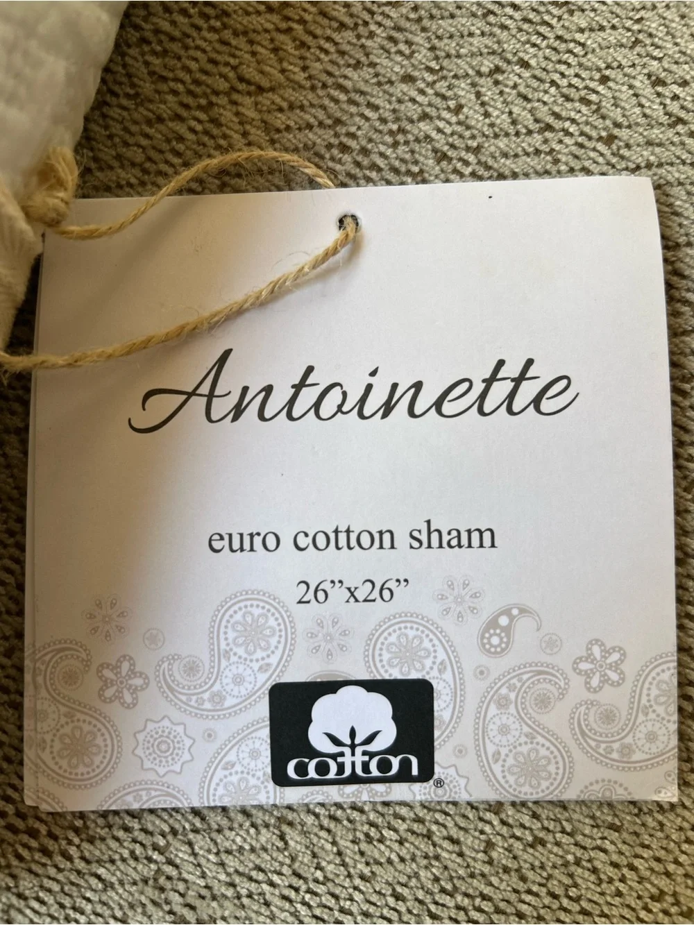 NWT Euro 100% Cotton Pillow Sham in White Quilted Design Stein Mart Shabby Chic